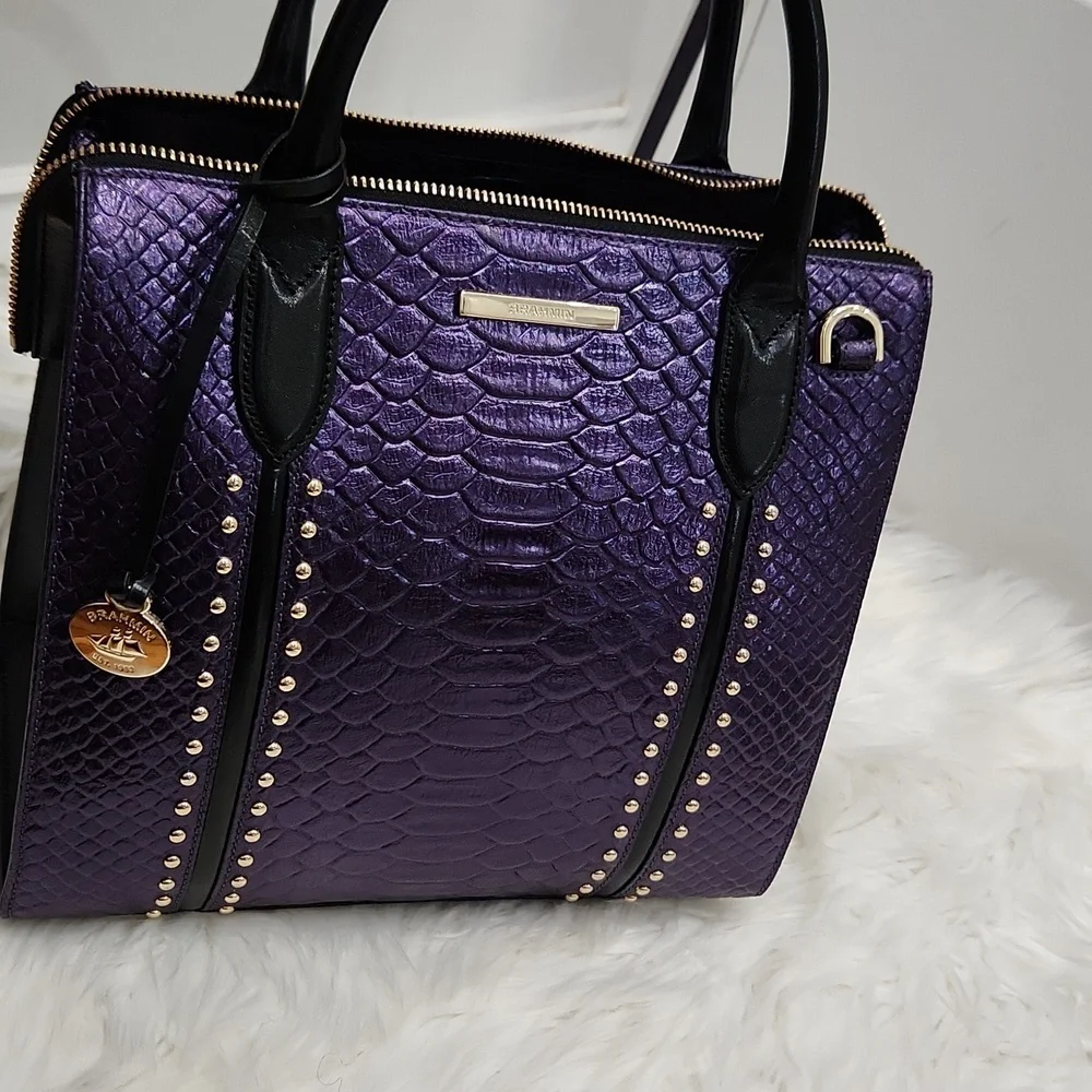💜🔹️ Brahmin🔹️ Rare🔥 Small Caroline Ultraviolet Altair  Leather + Wallet Set - Picture 12 of 16